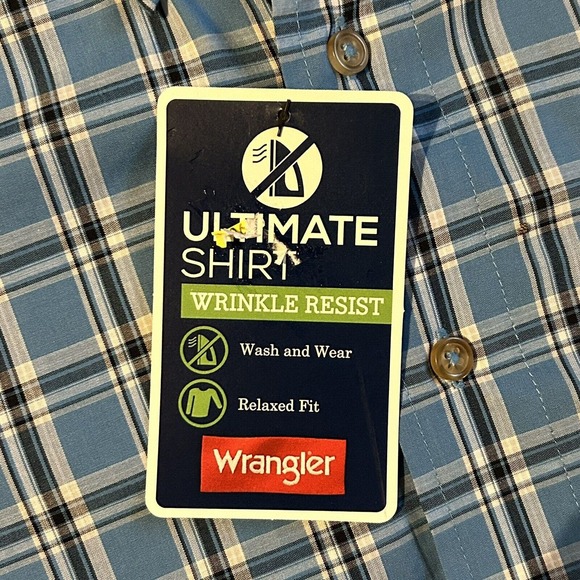 Wrangler Shirt Wrinkle Resistant Relax‎ Fit Shirt Blue Plaid NWT Small - Picture 3 of 7